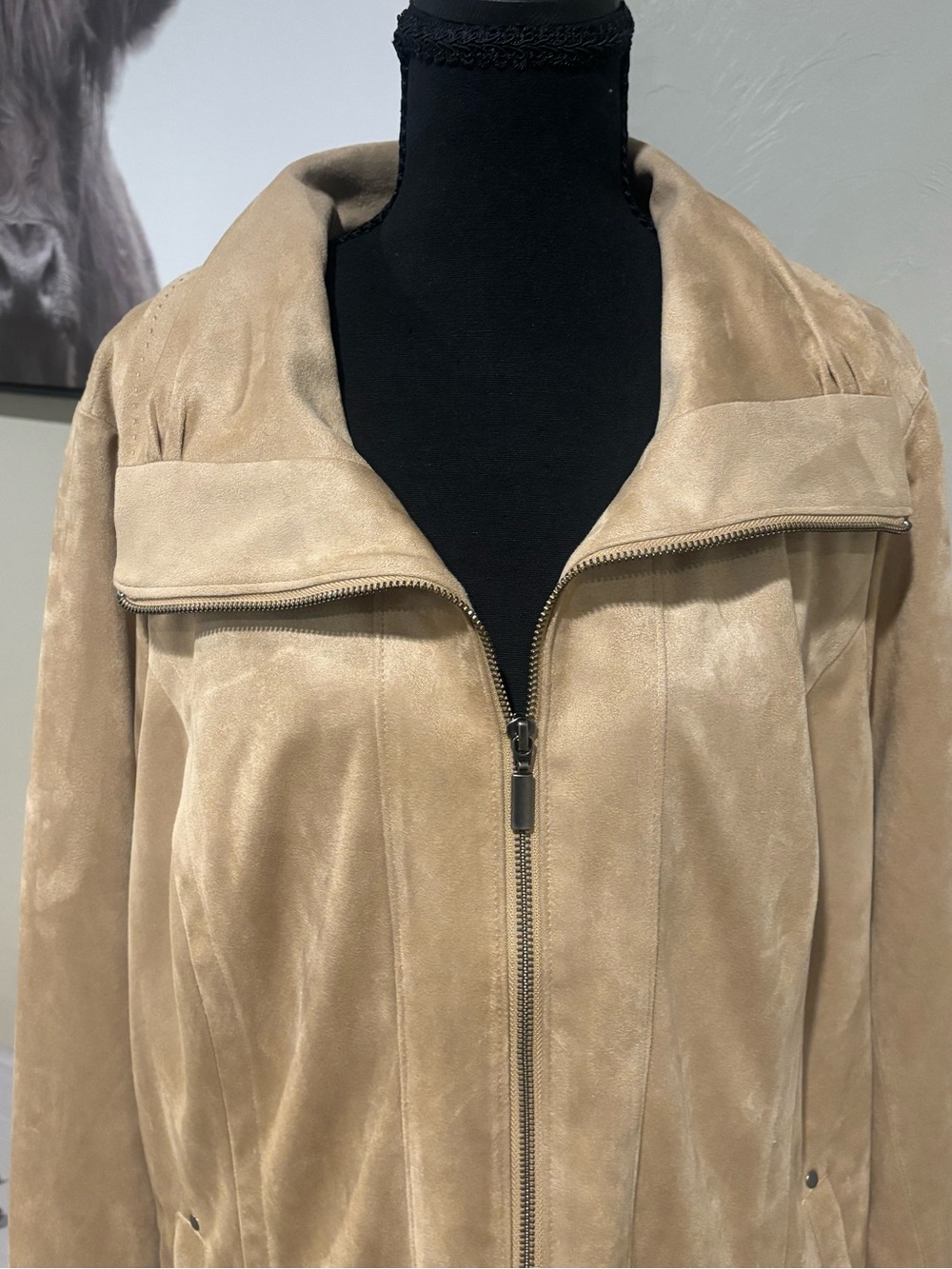 CJ Banks Taupe Suede-Look Jacket - Light Taupe - Picture 6 of 9